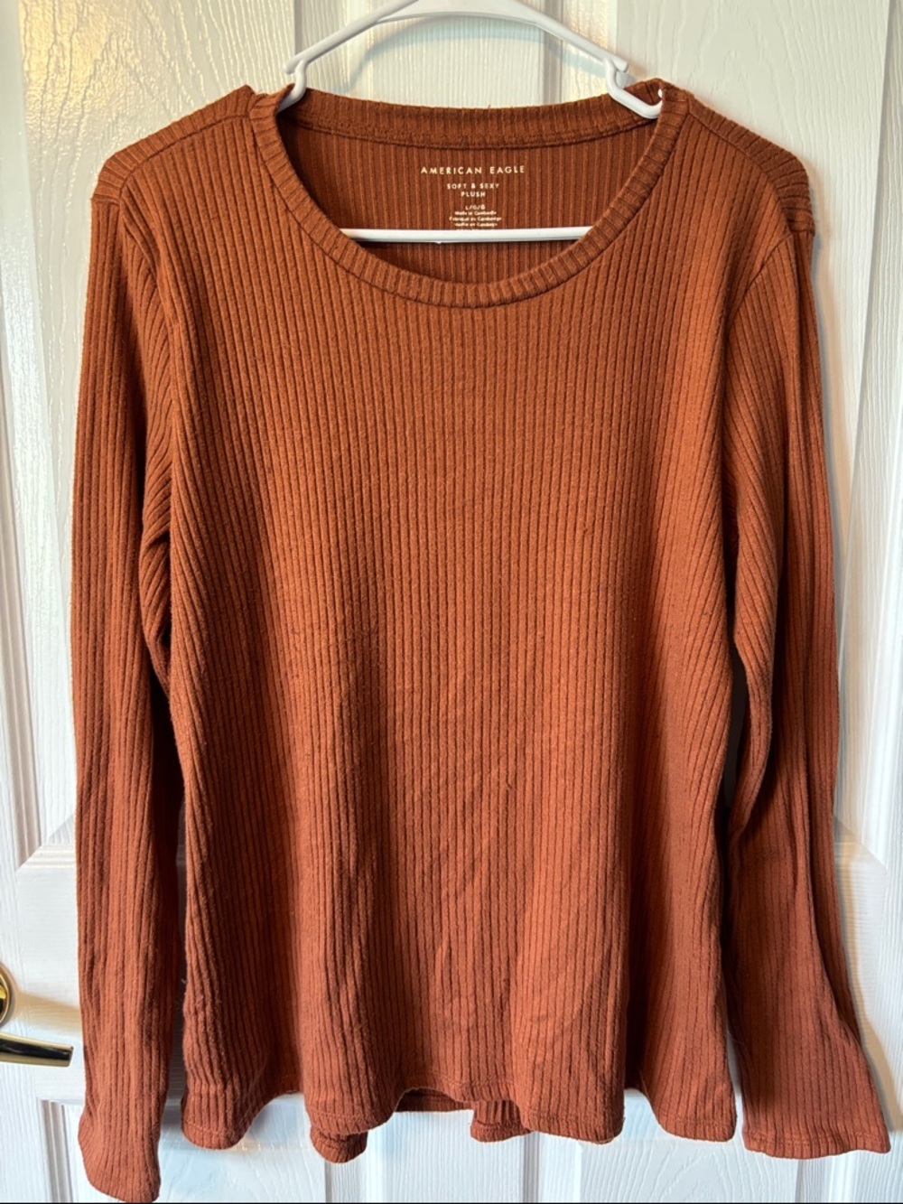 American Eagle Outfitters Ribbed Scoop Neck Sweater - Rust Orange
